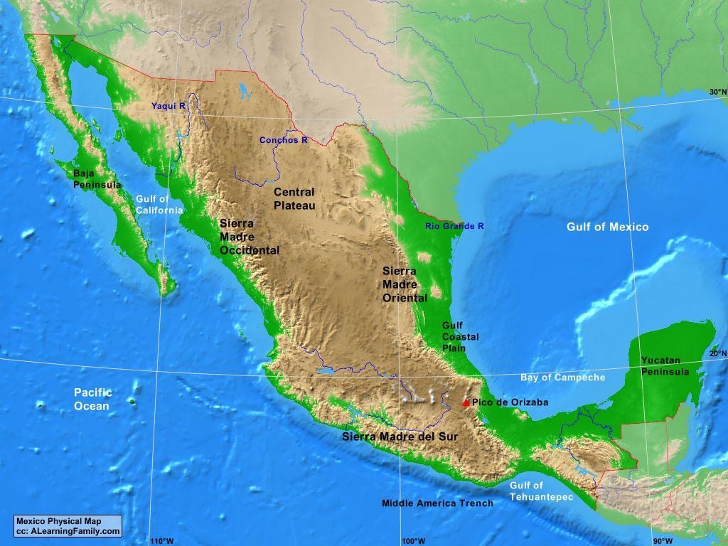 نقشہ میکسیکو کی landforms