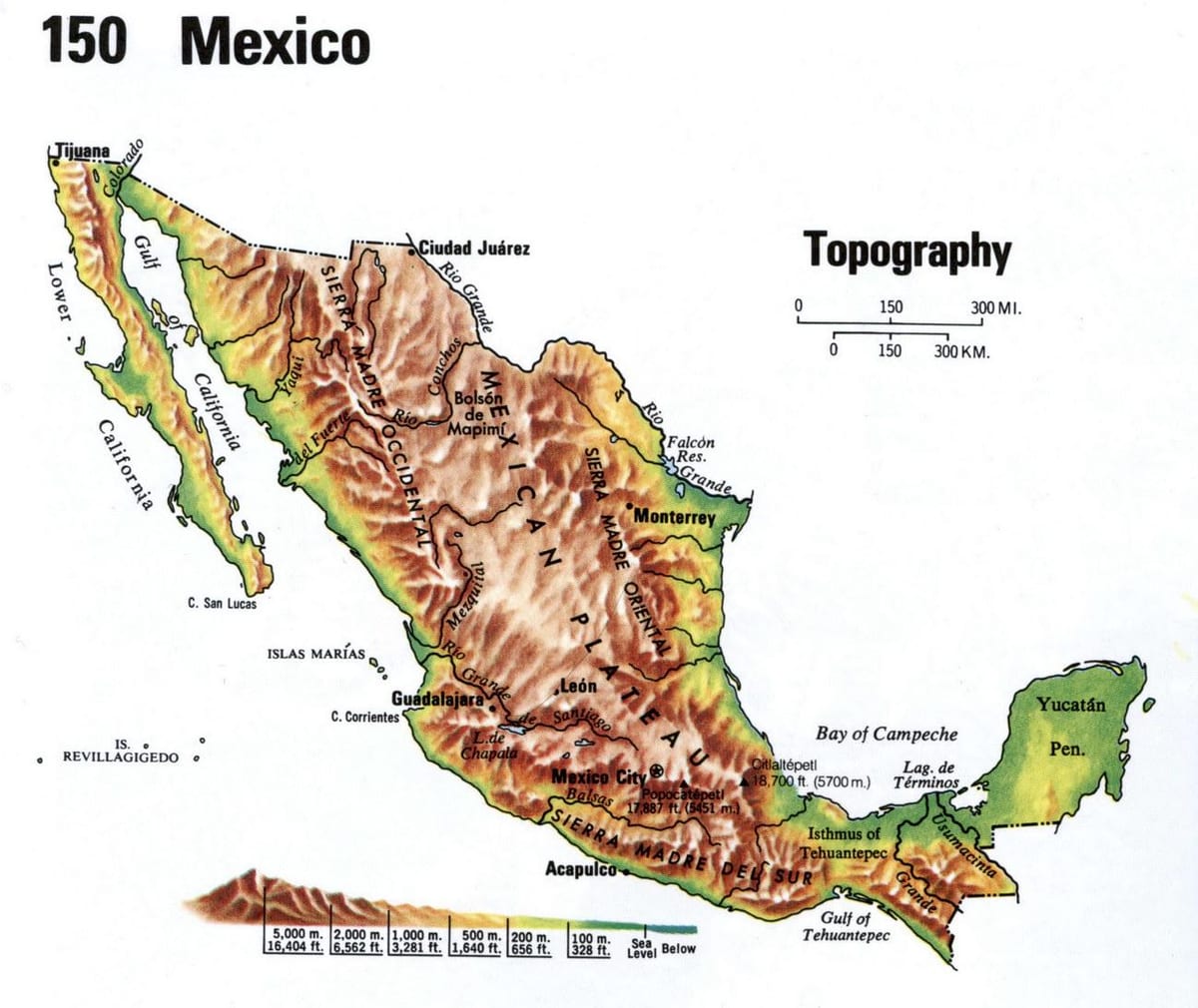 میکسیکو topographic نقشہ