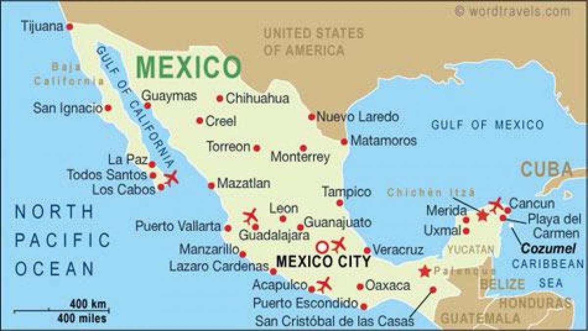 نقشہ کے ہوائی اڈوں میں میکسیکو