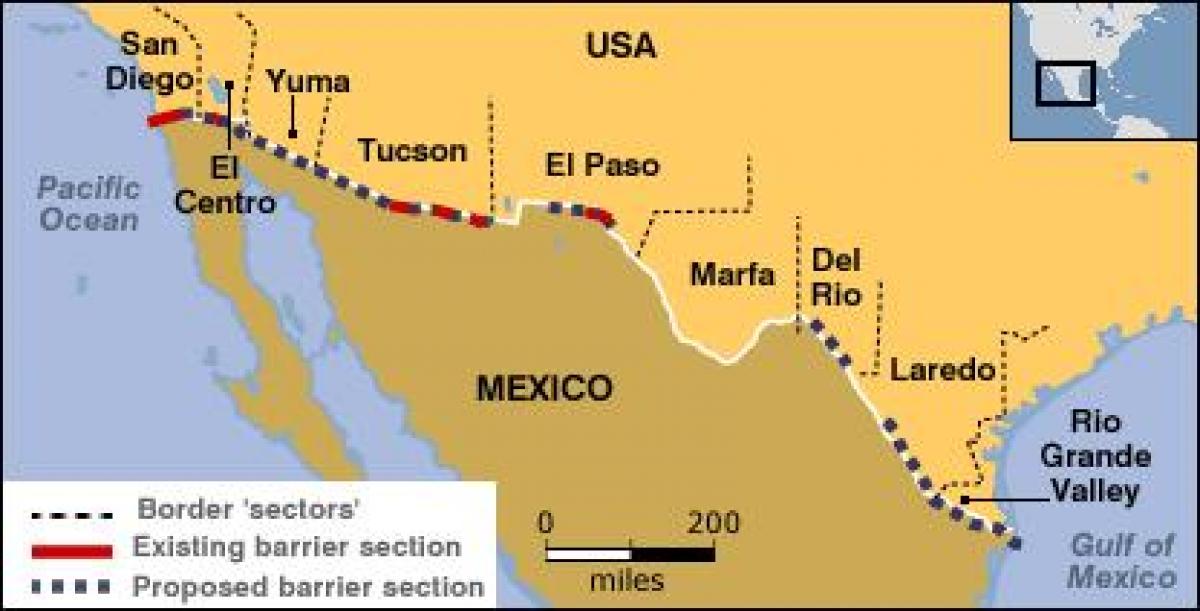 نقشہ کے میکسیکو کی سرحد کے
